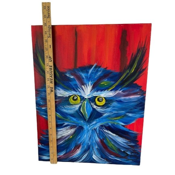 Blue Owl 2 Abstract Art Paintings Un-Framed Stretched Canvas 16" x 20" x .5" - Picture 4 of 5